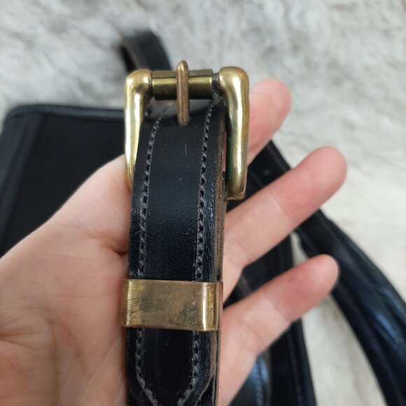 Vintage Bag by Calder of Canada Black Pebbled Leather Shoulder Bag w/ Solid Bras - Picture 11 of 11